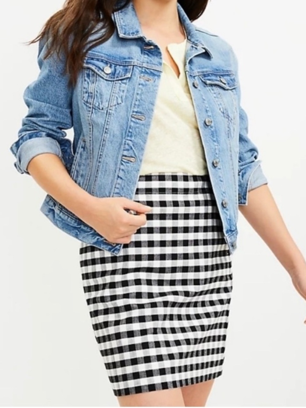 Loft Cotton Blend Classic Black & White Gingham Pencil Mini Skirt - Women 6